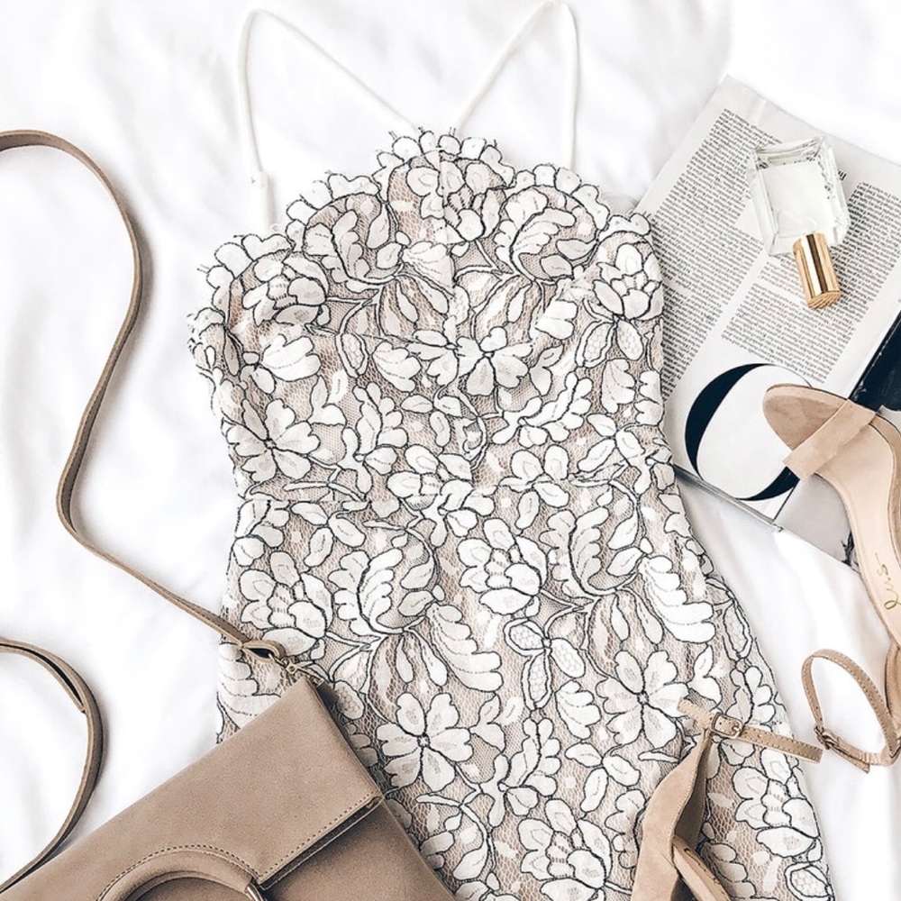 Delicate Darling Beige & Ivory Lace Bodycon Dress